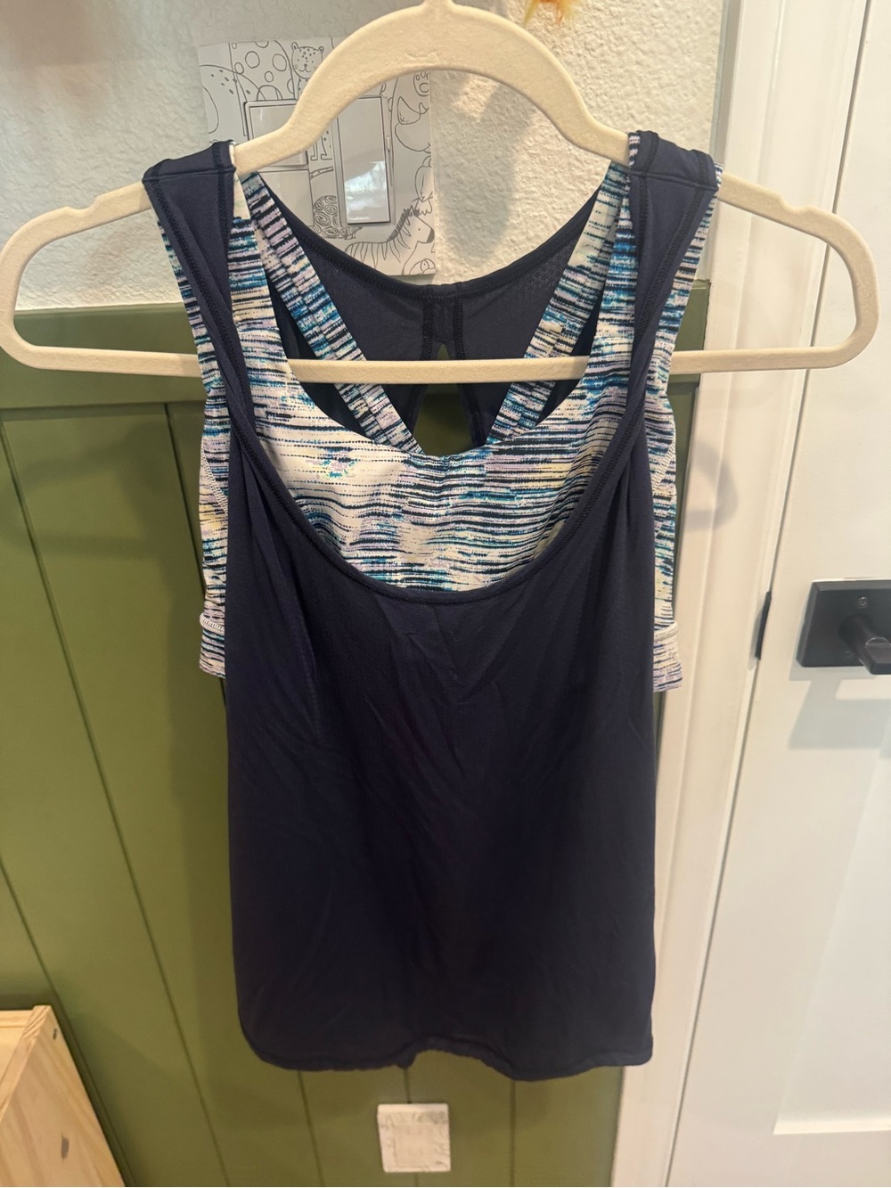 lululemon athletica Navy Tank with Blue-Teal Multi Stripe Strappy Bra